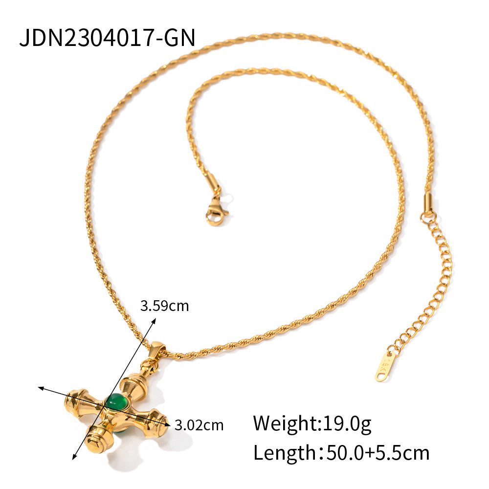 18K Gold Stainless Steel Cross Necklace Tiger Eye Pendant Non-Fading Jewelry for Women