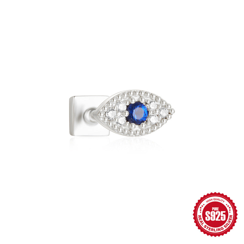 S925Sterling Silver Horse Eye Inlaid Diamond Crown Double-Sided Wearable Soft Bone Threaded Piercing Ear Bone Stud New Earrings for Women