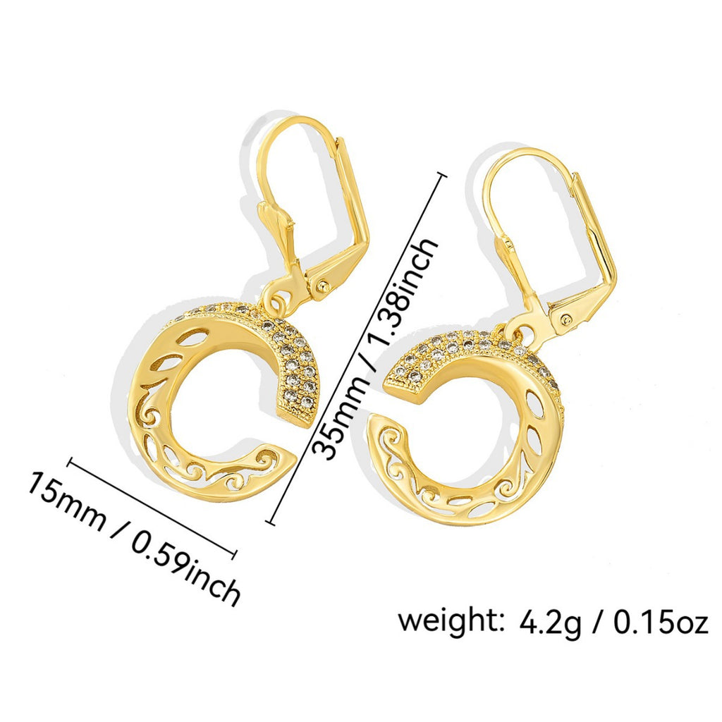 E0326 Korean Style Simple Hollow Out Design C Zirconia Inlaid Earrings for Women Copper Plated18K Gold Fashion Earrings