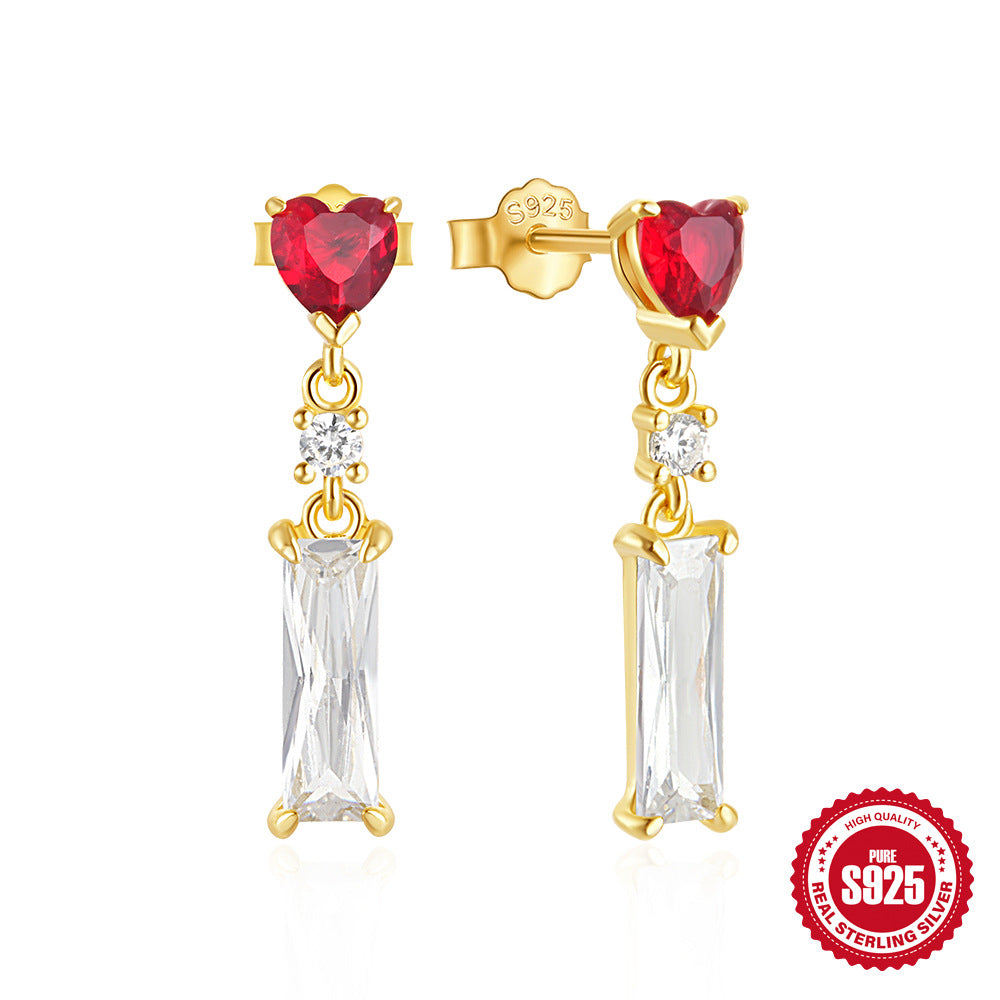 New925Sterling Silver Heart Eight-Pointed Star Inlaid Diamond Crescent Earrings Jewelry Colorful Diamond Stud Earrings