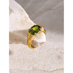 18K Gold Stainless Steel Ring Trendy Same Style Threaded White Rhinestone Ring for Women