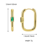 E0520 Simple Design Earrings for Women, Brass Gold-Plated with Green Zircon Ear Clips