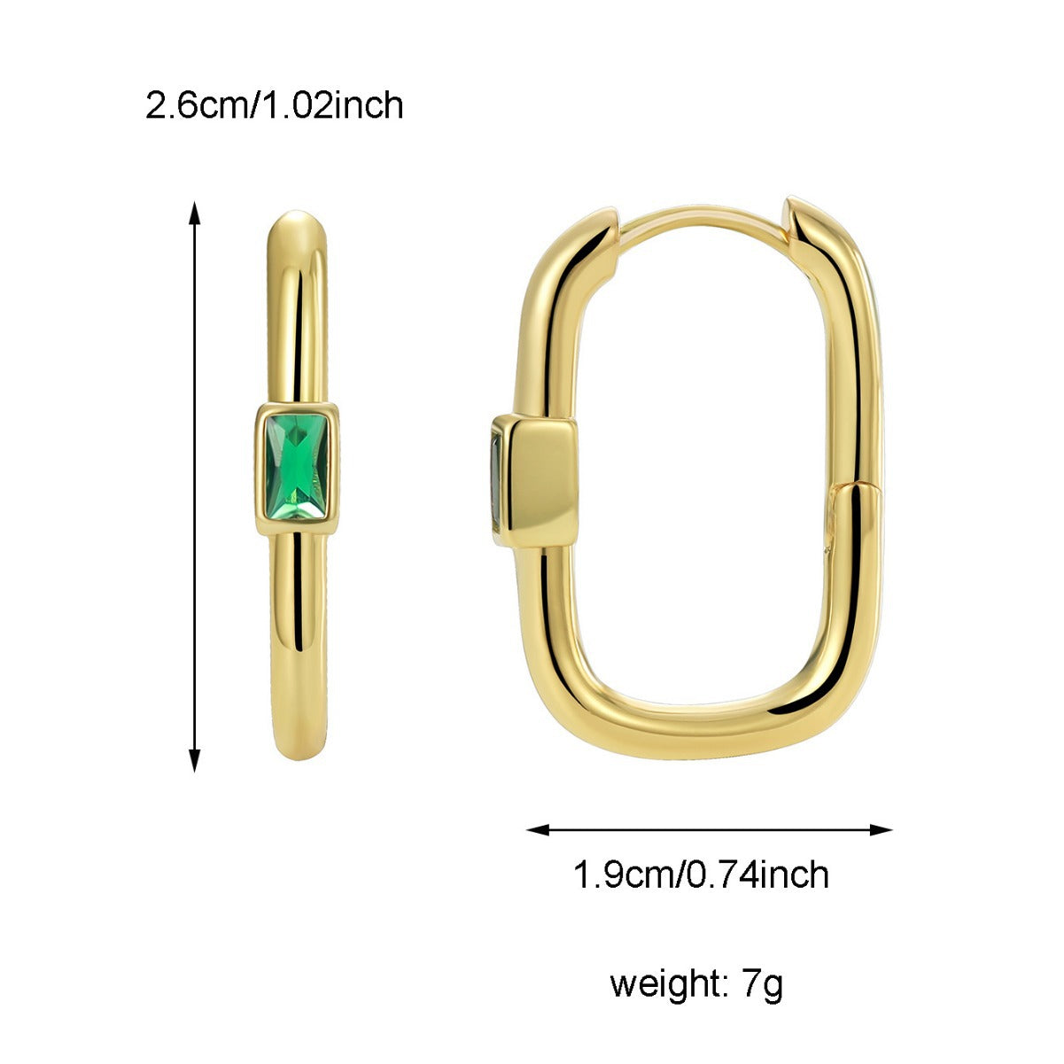 E0520 Simple Design Earrings for Women, Brass Gold-Plated with Green Zircon Ear Clips
