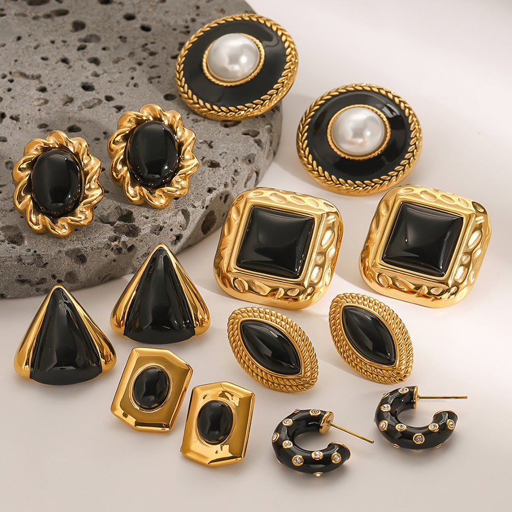 2H Stainless Steel Black Earrings Oil Drop Agate Earrings Earrings earrings