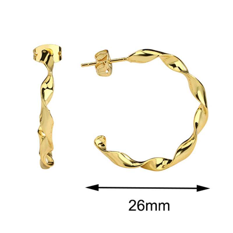 E0313 Twisted Line Earrings Brass Gold Plated Twist Round Wave Line Large Ear Hoop fashion C Women's Shaped Earrings