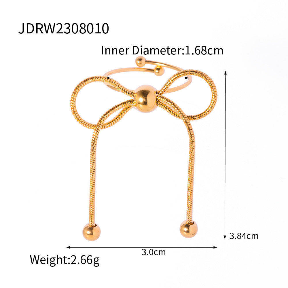 Women's Vintage Bow Earrings Stainless Steel Butterfly Shape Pendant Earrings Ring