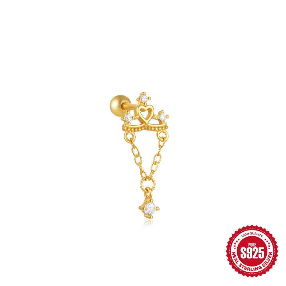 New S925Silver Moon Star Pendant Earrings Twist Ball Threaded Ear Bone Studs Hot Selling Cartilage Piercing Jewelry