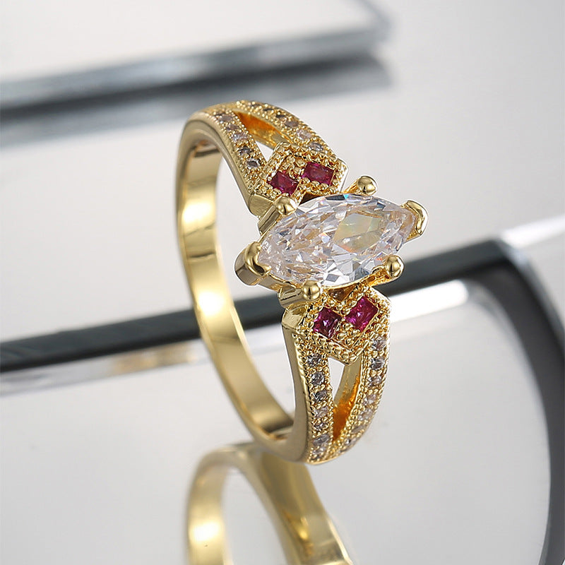 R0514 Simple Water Drop Shape Zircon Ring for Women Fashion Micro Pave White Zircon