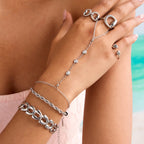 2H Jewelry Women's Stainless Steel Zircon Bracelet Ring Non-Fading Jewelry