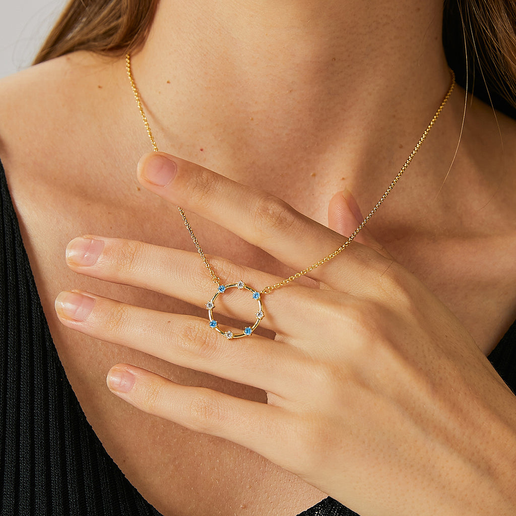 N0158 Minimalist Circle Inlaid Zircon Necklace Design Sense Circle Pendant Fashion Collarbone Chain