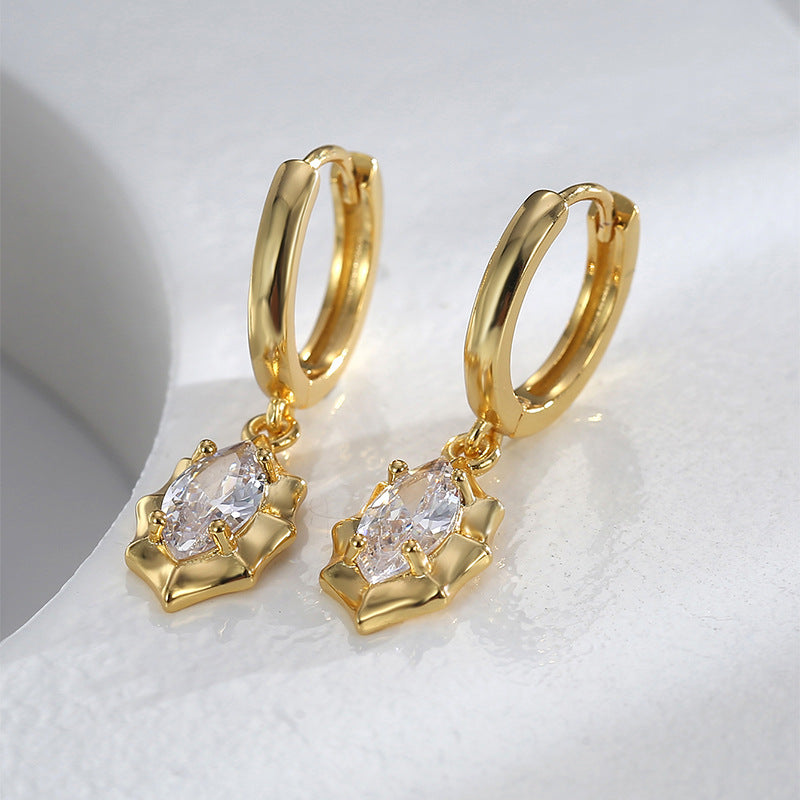 E0601 Fashion Earrings for Women Brass Gold-Plated Water Drop Zircon Hoop Earrings