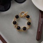 2H Stainless steel black glass beads can rotate OT Clasp Bracelet Jewelry