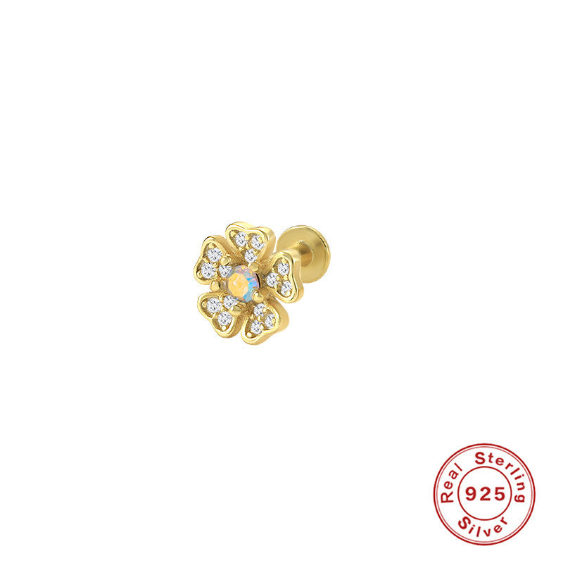 S925Sterling Silver Creative Geometric Flower Flat Head Threaded Piercing Earrings Hot Selling Ear Bone Studs