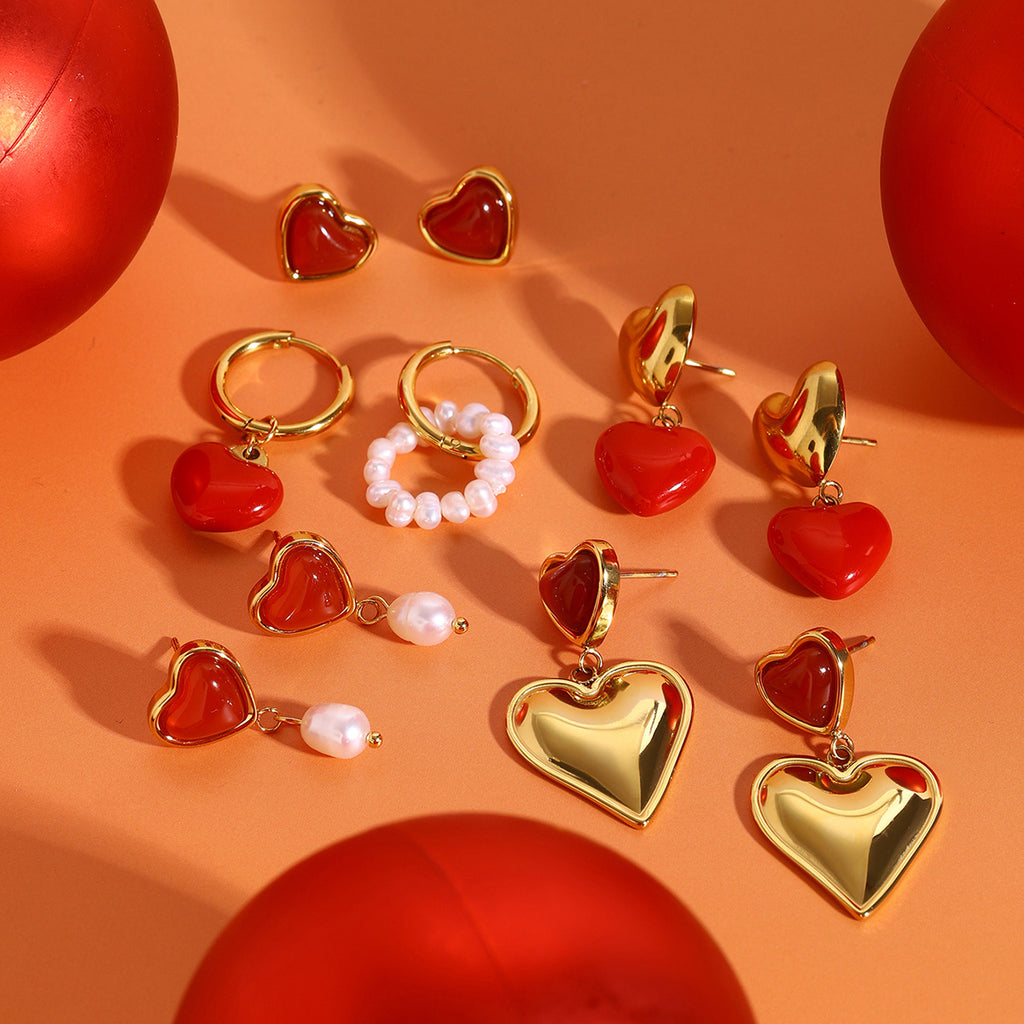 2H Stainless Steel Oil Drop Heart Earrings Pearl Stud Earrings Jewelry earring