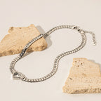 2H New Trend Stainless Steel Cuban Chain Heart Necklace14K Gold-Plated Hollow Flat Snake Chain Heart Pendant for Women Layered Wear