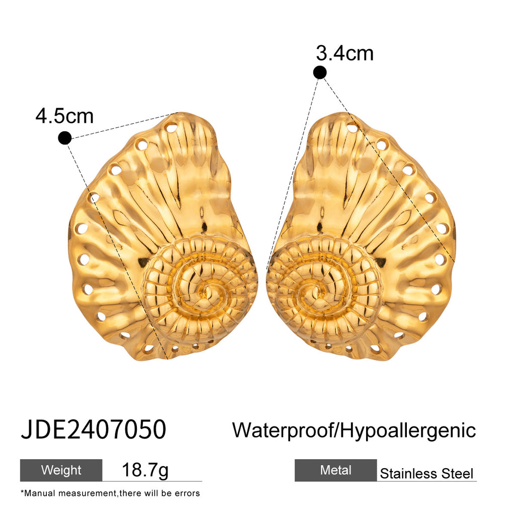 Stainless Steel Conch Necklace Pearl Stud Earrings Zircon Earrings Ring Jewelry