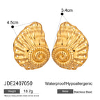 Stainless Steel Conch Necklace Pearl Stud Earrings Zircon Earrings Ring Jewelry