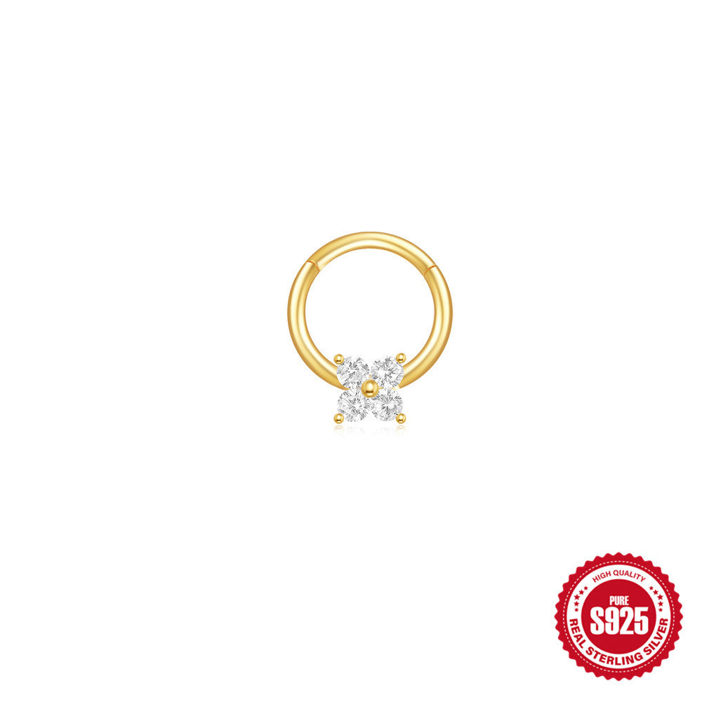 S925Sterling Silver Geometric Diamond-Studded Cartilage Piercing Matching Ear Bone Ring Hot-Selling Earrings for Women