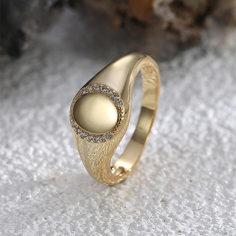 R0572 Simple Fashion Oval Micro Pave Zircon Ring for Women Minimalist