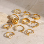 2H 18K Gold Stainless Steel Inlaid Diamond Open Ring rings