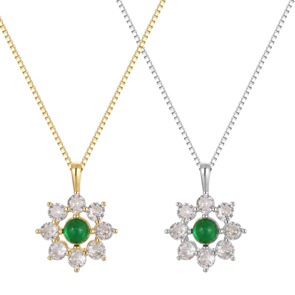 SN0072 S925 Silver Snowflake Necklace Emerald Pendant Minimalist