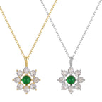 SN0072 S925 Silver Snowflake Necklace Emerald Pendant Minimalist