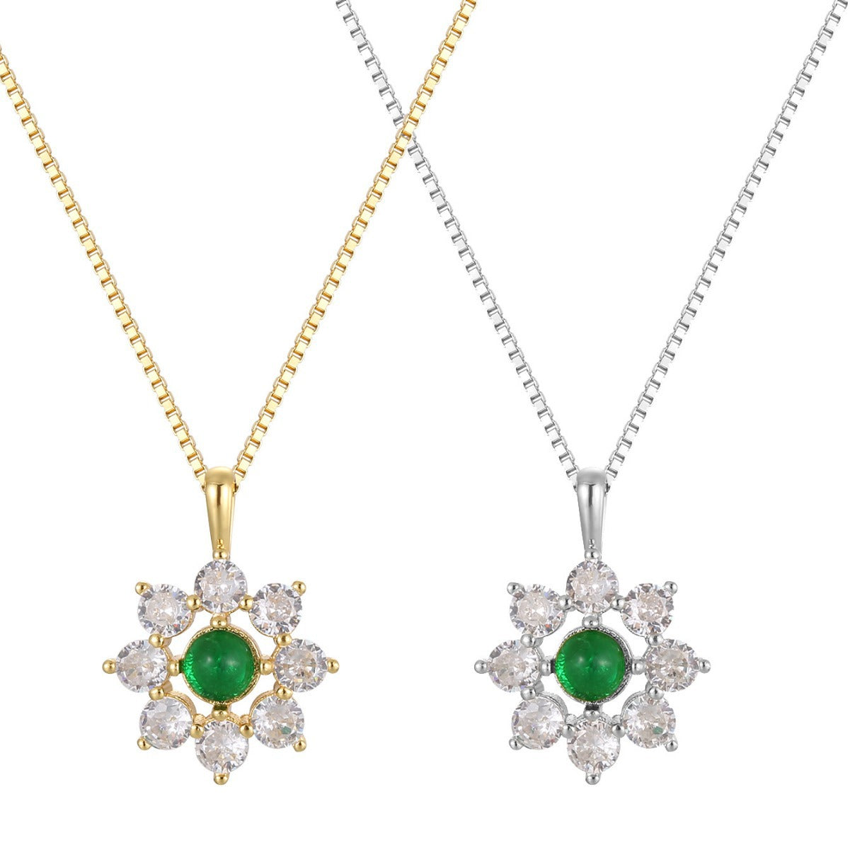 SN0072 S925 Silver Snowflake Necklace Emerald Pendant Minimalist