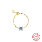 S925Sterling Silver Inlaid Simulated Diamond Zircon Open Ring for Women Hot Selling Chain Adjustable Index Finger Ring
