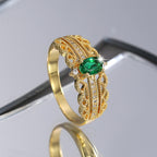 R0399 Fashion Baroque Women's Ring Brass Gold Plated with Green Zircon Simple