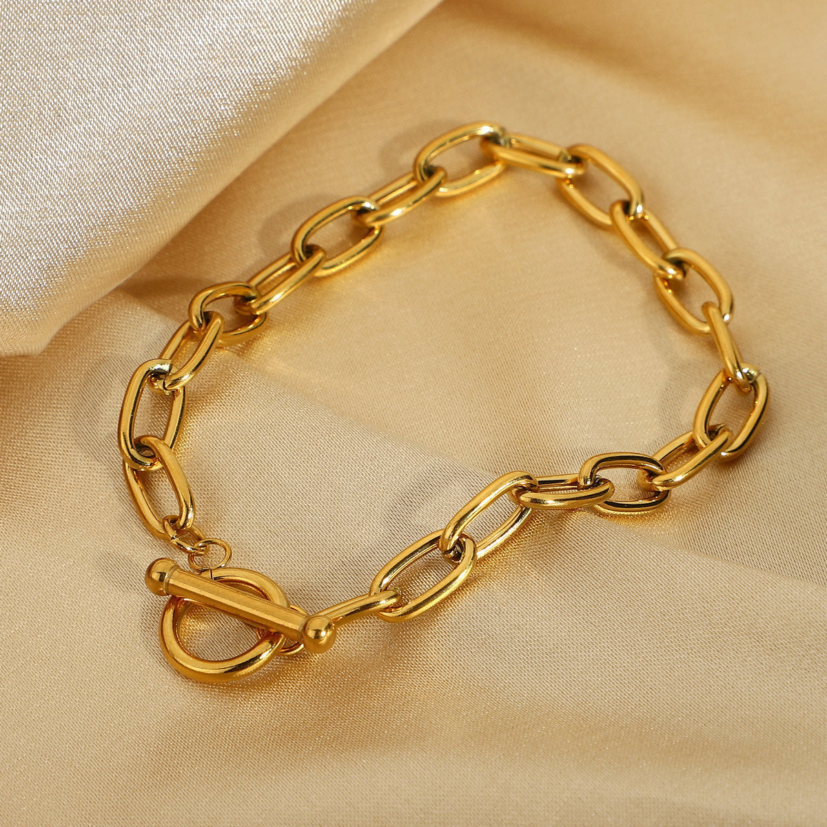 2H Fashion Classic gold Bracelet Paperclip Bracelet OT Ring Gold-Plated Stainless Steel Oval Chain Bracelet for Women
