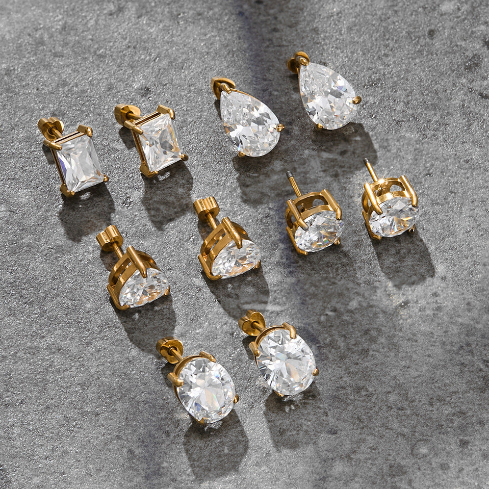 Zircon Earrings Simple Ear Jewelry Non-Fading18k Gold Stainless Steel Jewelry
