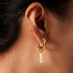 2H  Earrings18K Gold-plated Asymmetric Natural Freshwater Pearl Pendant Hoop Earrings Jewelry