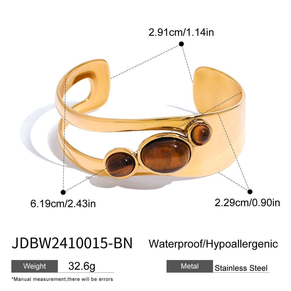 Natural Stone Hollow Open Bracelet for Women, Non-Fading Jewelry, Stainless Steel Ring Accessories