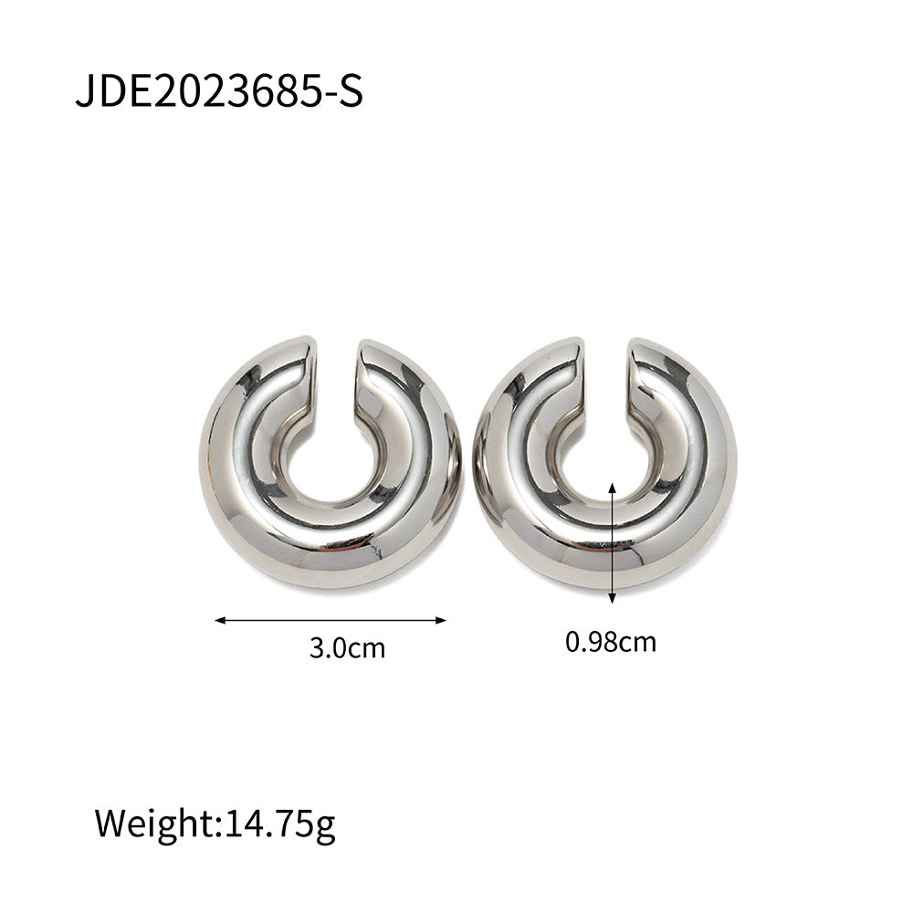 18K Real Gold Stainless Steel Thick Round Tube Hollow Hoop Earrings Ear Clips Non-Fading Earrings Same Style