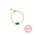 Colored Zircon 925 Sterling Silver Adjustable Chain Ring — band profile — alternate angle 2 — jewelry finish and design detail