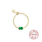 S925Sterling Silver Inlaid Simulated Diamond Zircon Open Ring Trendy Jewelry Adjustable Chain Ring