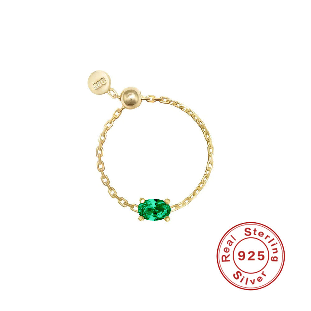 S925Sterling Silver Inlaid Simulated Diamond Zircon Open Ring Trendy Jewelry Adjustable Chain Ring