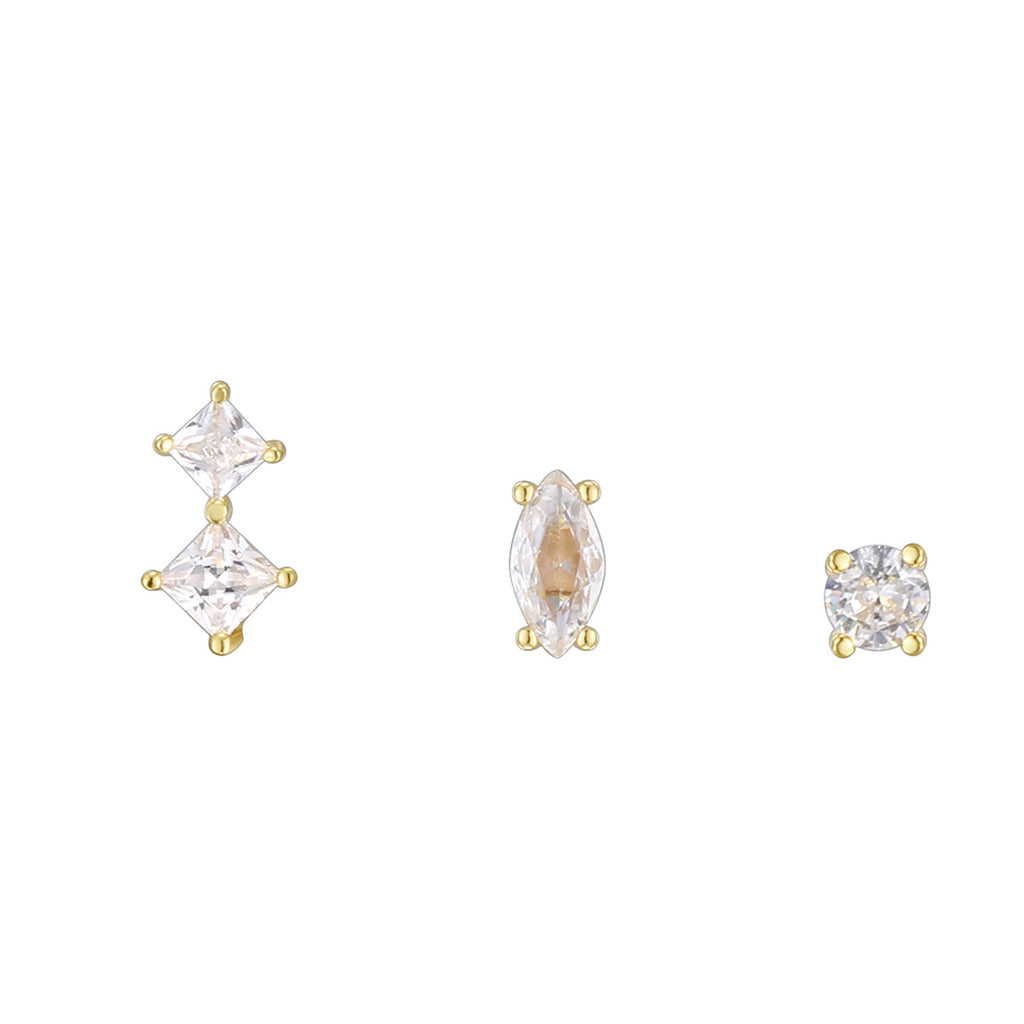 SE0261 S925Silver Three Rhombus Ear Bone Studs Design Sense Geometric Earrings Trendy Pendant