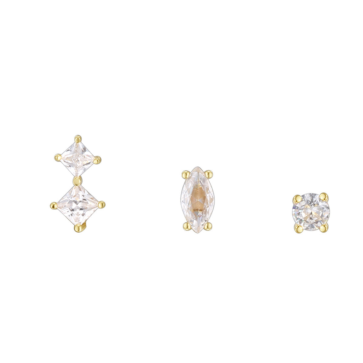 SE0261 S925Silver Three Rhombus Ear Bone Studs Design Sense Geometric Earrings Trendy Pendant