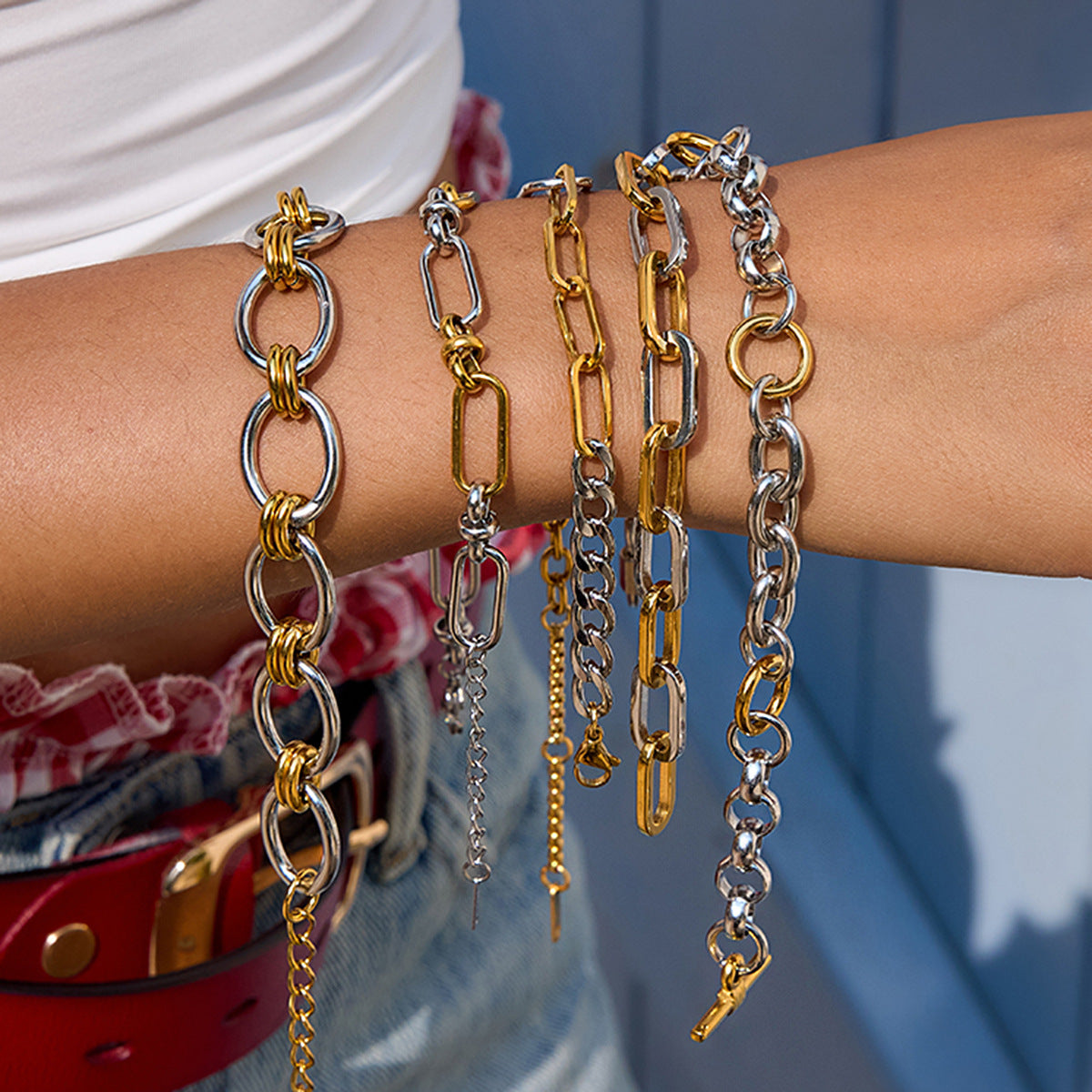 2H Stainless Steel Color Block Cuban Bracelet Jewelry for Women