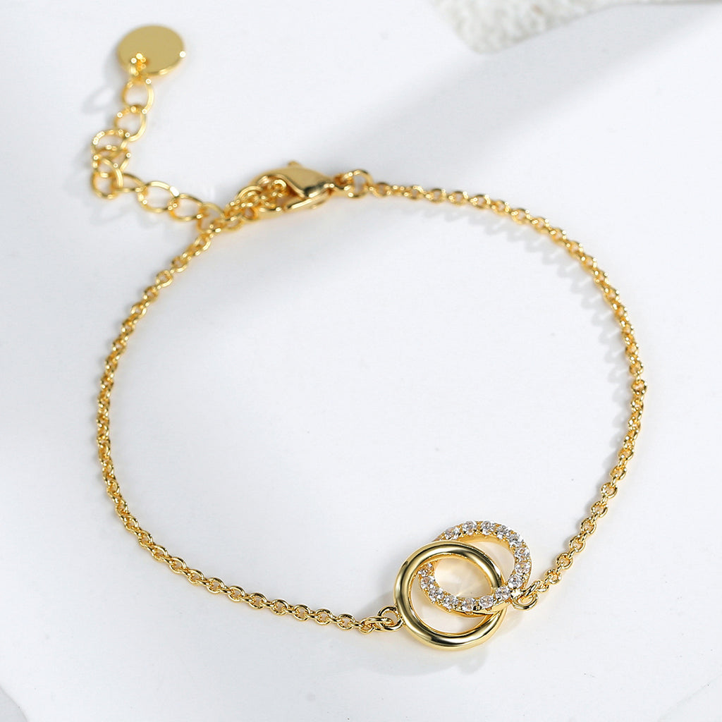B0075 Accessories Simple Copper Gold-Plated Diamond-Studded Round Bracelet for Women with Double Rings