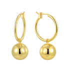 E0788 Simple Round Ball Earrings for Women, Brass Gold-Plated, Elegant Smooth Geometric Large Hoop Earrings