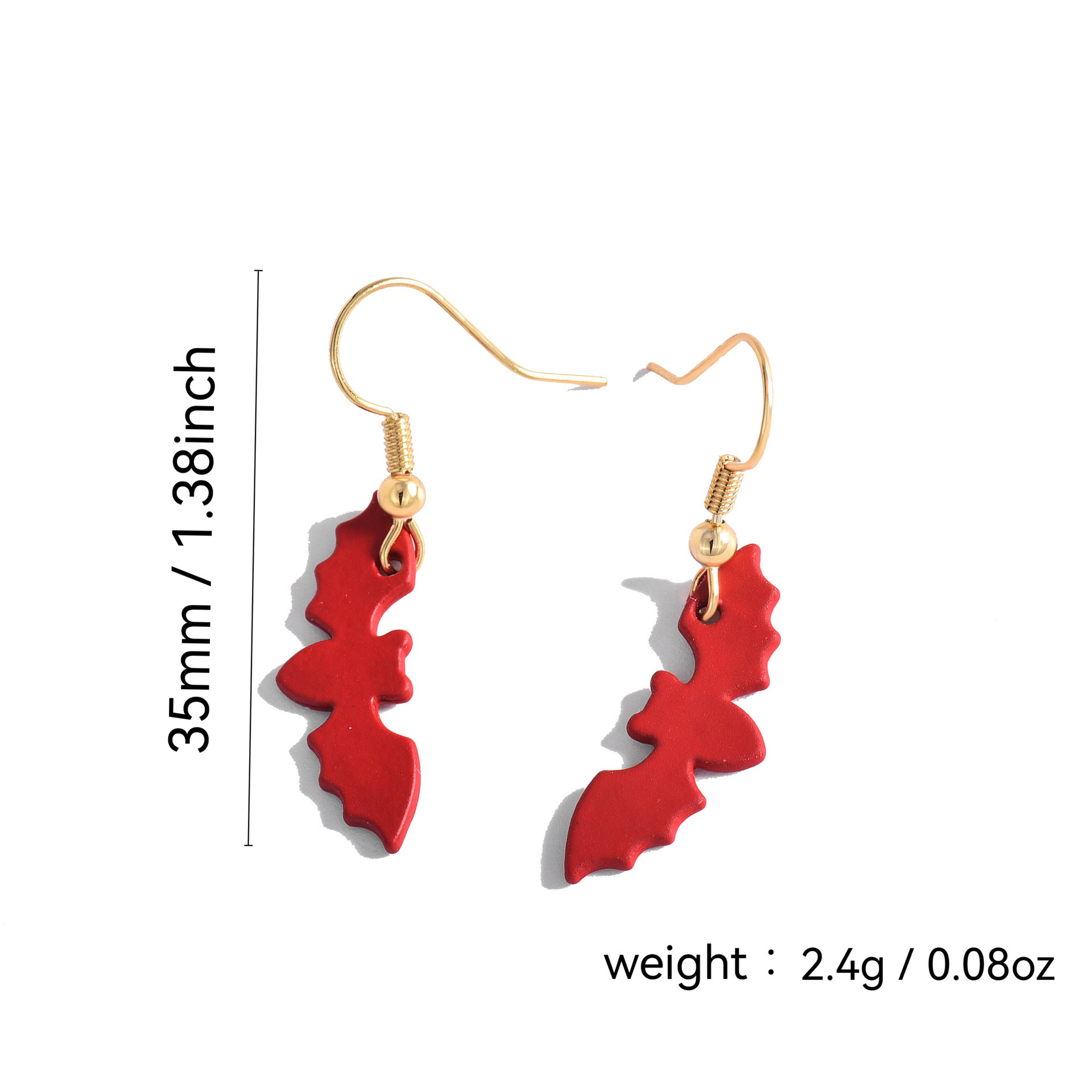 CYE0257 Halloween Fun Creative Wine Red Bat Ear Hooks Cute and Quirky Earrings