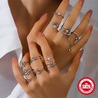 S925Pure Silver Japanese Style High-End Diamond-Studded Ring Japanese and Korean Design Sense Diamond Heart Petal Open Index Finger Ring