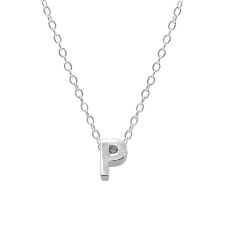 Sterling Silver 26 Letter Pendant Necklace Polished Collarbone Chain
