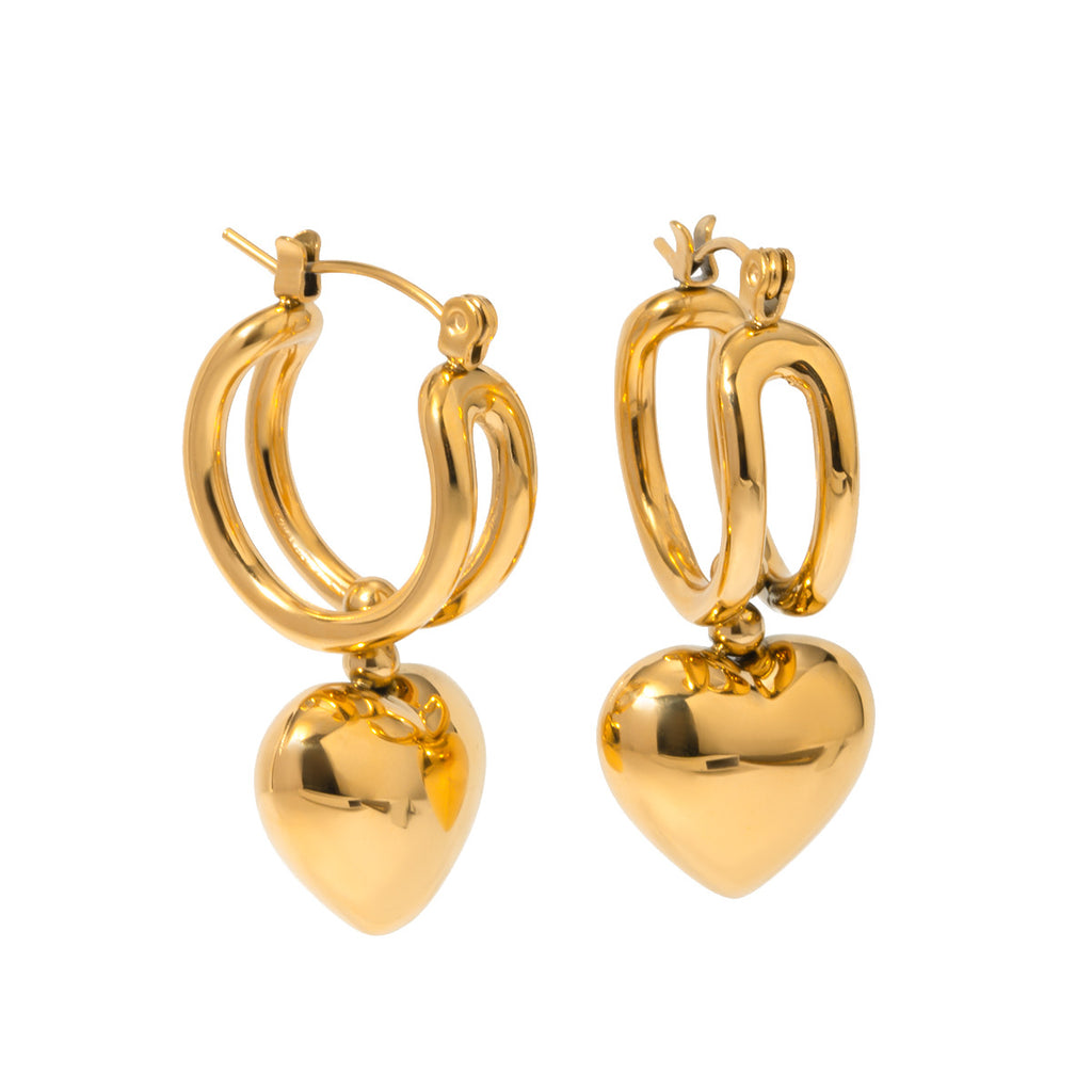 2H18K Gold Stainless Steel Glossy Heart Earrings for Women2025New Summer Sliding Love Heart Pendant Earrings