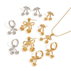 2H Stainless Steel Cherry Necklace Cute Earrings Valentine's Day Jewelry Earrings for Women