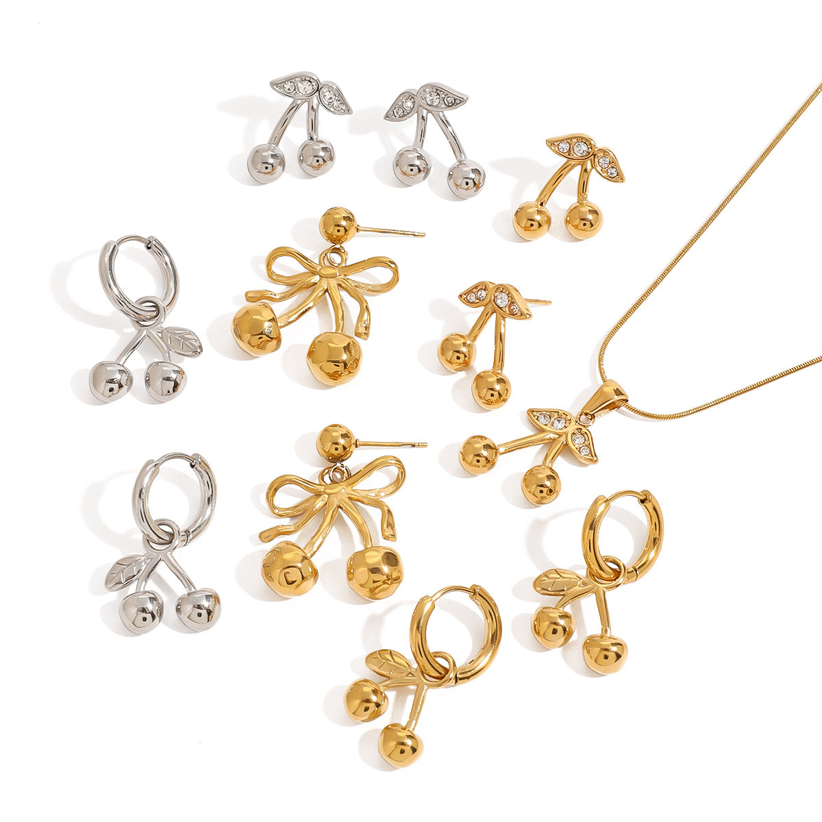 2H Stainless Steel Cherry Necklace Cute Earrings Valentine's Day Jewelry Earrings for Women