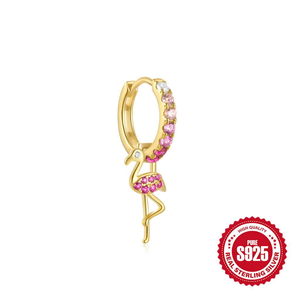 925Sterling Silver Inlaid Diamond Animal Goldfish Pendant Hoop Earrings Hot-Selling Heart Lightning Earrings for Women