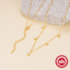 Sterling Silver Four-Pointed Star Diamond Collarbone Necklace